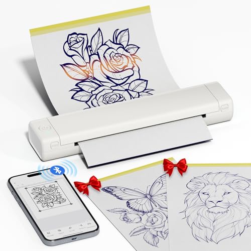 Tattoo Stencil Printer, M08F Wireless Thermal Tattoo Printer with 10pcs Transfer Paper, Compatible with Phone/Tablet/PC, Tattoo Machine for Tattoo Artists & Beginners, All White