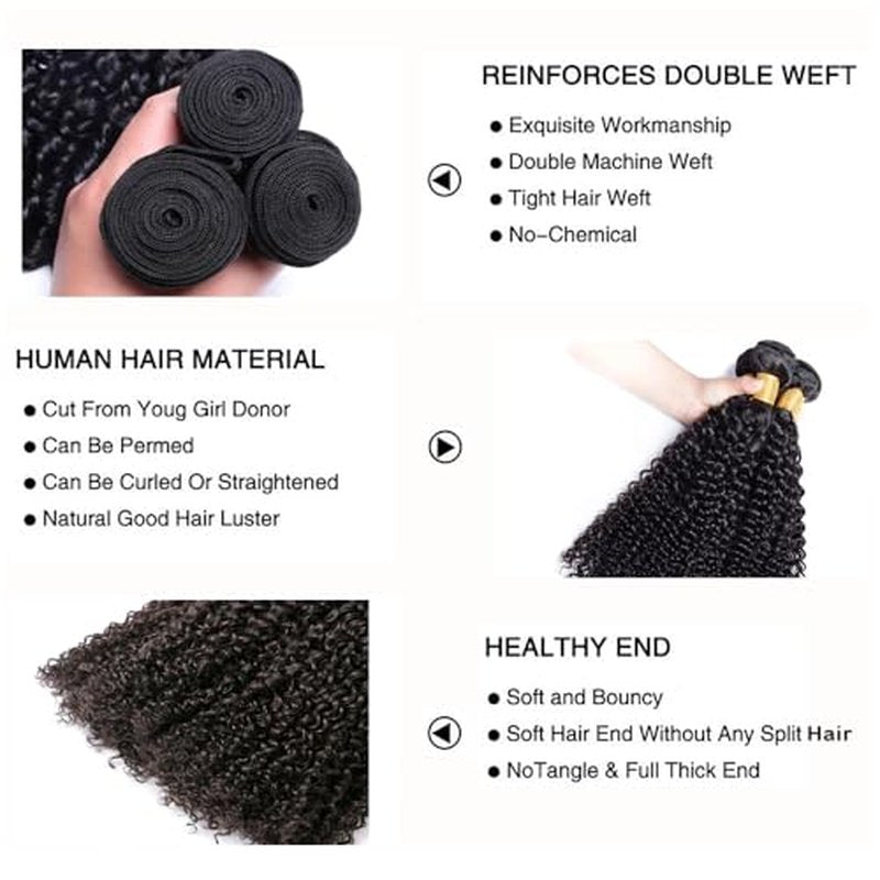 Kinky Curly Bundles Human Hair Natural Black Afro Curly Human Hair Bundles 16 18 20 Inch Unprocessed Remy Hair Extensions Ultra Soft No Tangle Double Weft Deals