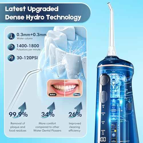 Water Flosser for Teeth, Cordless Oral Irrigator Portable Dental Cleaner Picks with 8 DIY Modes 7 Jets 300ml Tank Braces Flossers Rechargeable (Blue)