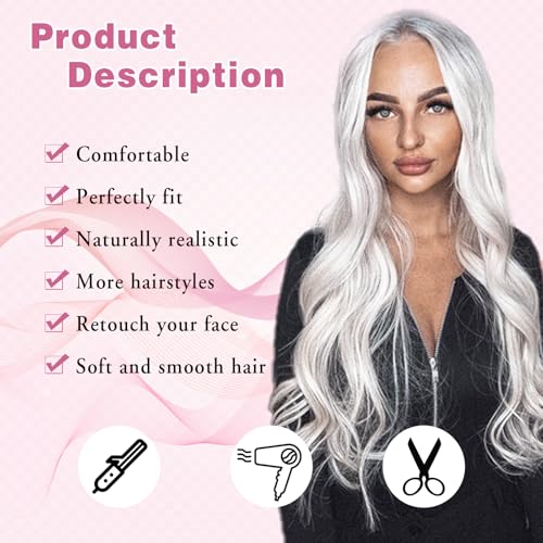 MYQUEEN White Wig for Women Long Wavy Wig 26 Inch Glueless Curly Synthetic Lace Front Wig Middle Part Natural Looking Heat Resistant Fiber Wig for Party Holloween Cosplay