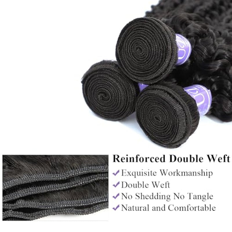 Curly Bundles Human Hair 3 Bundles Curly Human Hair Bundles 100% Unprocessed Virgin 12A Curly Bundles Double Weft Natural Black (20 22 24inch)