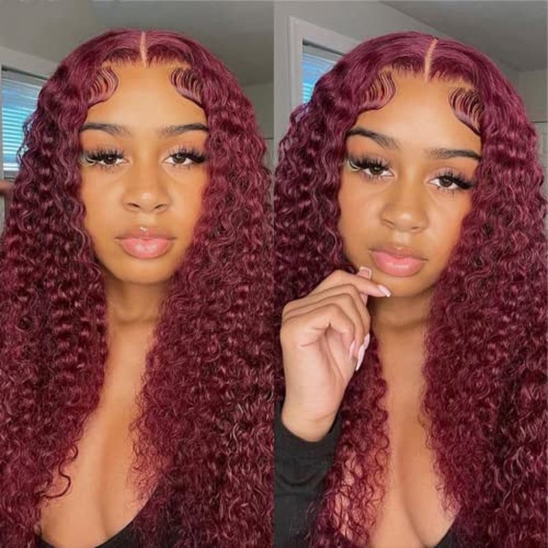 99J Burgundy Lace Front Wigs Human Hair Wigs Pre Plucked Deep Wave Glueless Wigs Human Hair 99j Deep 13x4 Lace Frontal Wigs 26 Inch New