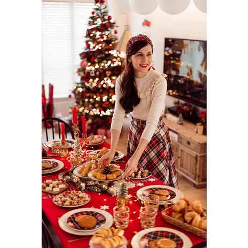 boderier Christmas Headbands for Women Red Plaid Headband Jeweled Crystal Wide Knotted Headband Xmas Holiday Hair Accessories Gifts (Red Plaid)