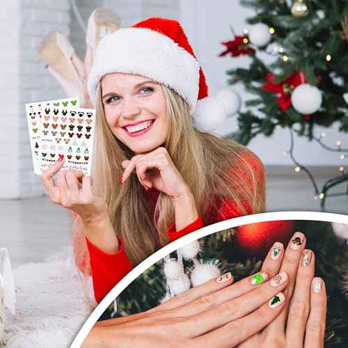 L1rabe Christmas Mouse Nail Stickers - 8 Sheets 3D Mouse Inspired Christmas Nail Art Stickers Self Adhesive Xmas Cute Cartoon Nail Decals for Women Girls, DIY Art Charms Nail Stickers Gifts for Kids
