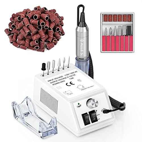 Professional Nail Drill Machine 20000RPM Efile Electric Nail Filer Kit for Finger Toe Nails, Acrylic Gel Nails Manicure Pedicure, with 6Pcs Nail Bits and 106Pcs Sanding Bands - White