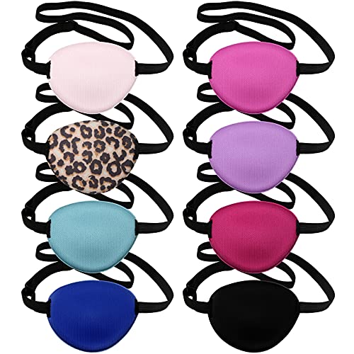 Geyoga 16 Pcs Medical Eye Patches Adjustable Colorful Halloween Pirate Costume Pink Soft Silk Amblyopia Left Right Single Lazy Eye Patches Mask Cover Black for Adults Women Kids Girls Men