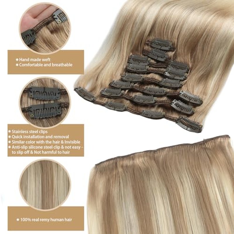 ABH AMAZINGBEAUTY HAIR Clip in Hair Extensions Balayage Ash Brown Fading into Platinum Blonde Hair Extension Clips 8pcs/120g B8-60 18 Inch Double Weft Clip on Hair Extensions Thick Straight Hair Clips