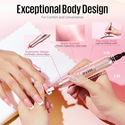 MEFA Nail Drill, Portable Electric Nail Drill with 6PCS Nail Drill Bits and Cuticle Oil Pen, Professional Nail File for Acrylic Gel Dip Powder, Manicure Pedicure Nail Set Efile Nail Drill for Salon