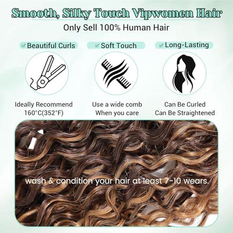 P4/27 Water Wave Bundles Human Hair 12 14 16 Inch Brown and Honey Blonde Highlight Wet and Wavy Human Hair Bundles 100% Unprocessed Brazilian Virgin Weave 3 Bundles Human Hair Extensions for Women