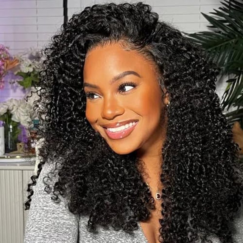 Half Wig Human Hair Water Wave Half Wig 3 in 1 Glueless Wigs 200% Density Wear and Go Wigs Seamless Flip Over with Drawstring Beginner Friendly Curly Wig Headband Wig for Women 22 Inch