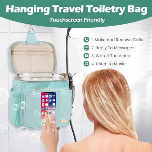 Travel Toiletry Bag for Women, Water Resistant Portable Hanging Toiletry Bags for Traveling, College Dorm, Bathroom, Gym, Shower Caddy, Organizer for Full Sized Bottles, Toiletries (Green)