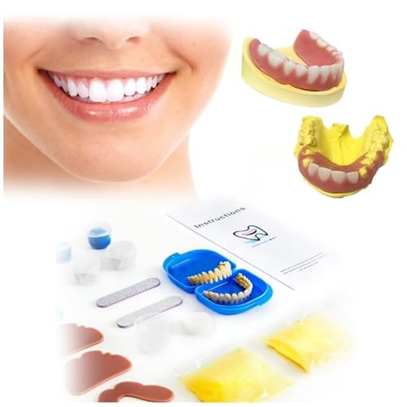 DIY Denture Kit,2 Sets (28 pcs Each) of Different Sizes of False Teeth,Multi-Color repeatable moldable Material,Complete Fake Teeth Repair Kit,Partial dentures,Upper/Lower Dentures,Denture Repair kit