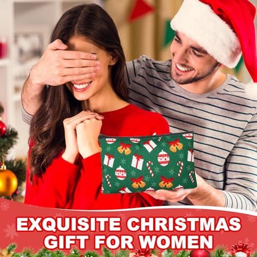 Meanplan 24 Pcs Christmas Cosmetic Bags Christmas Canvas Travel Makeup Bags Snowman Snowflake Santa Cosmetic Organizer with Zipper for Women Girl Xmas Party Gifts Supplies