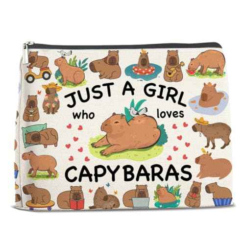 Animal Lovers Gifts Makeup Bag for Teen Girls Women, Birthday Christmas Gift for Capybaras Lovers Pet Owner Sister Bestie Just a Girl Who Loves Capybaras Travel Toiletry Cosmetic Bag for Purse