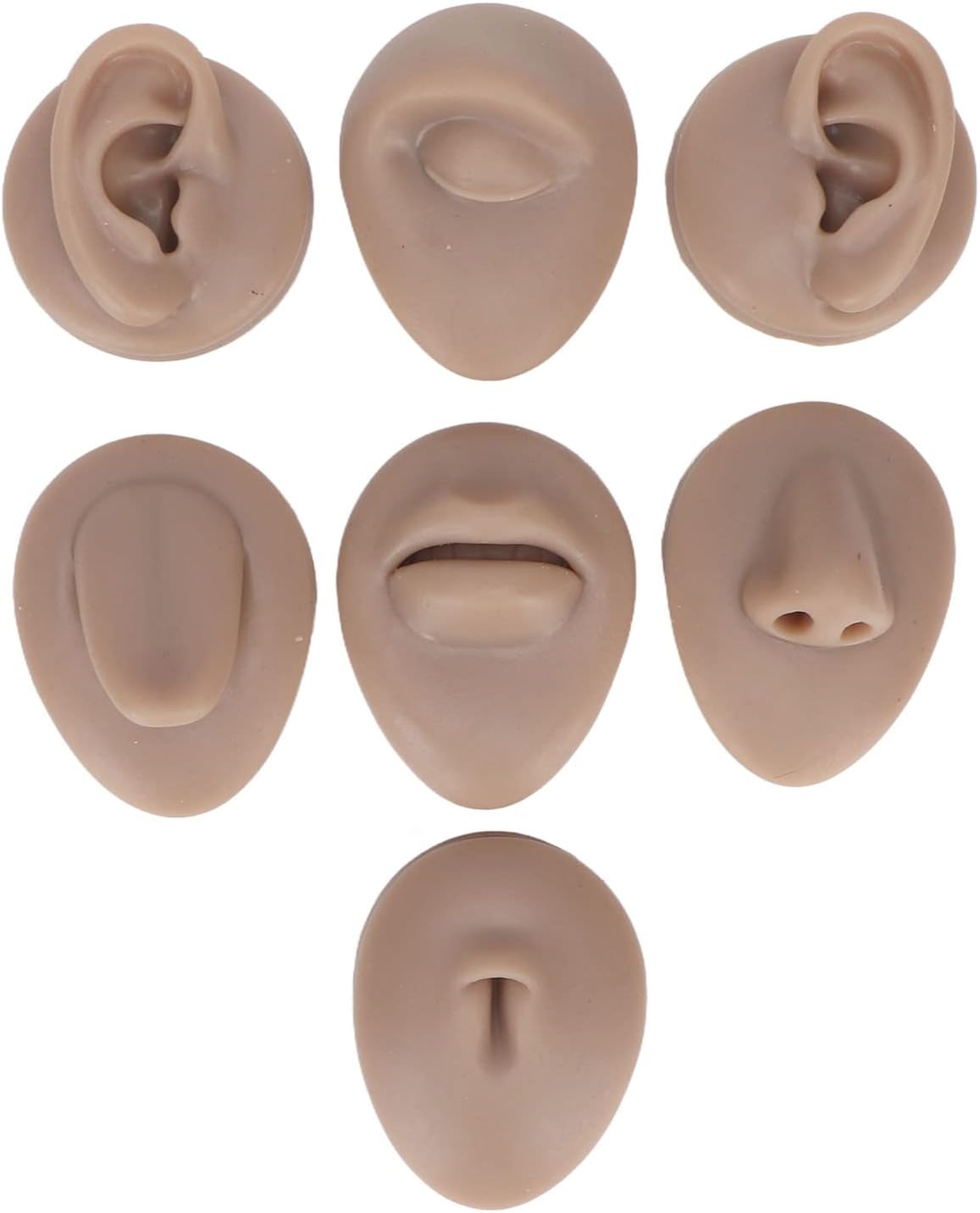 Soft Silicone Flexible Body Part Display Set - Tongue, Mouth, Navel & Ear Models for Piercing Practice | Dark Color