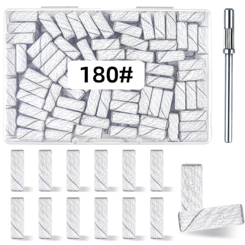 100 Pcs (180 Grit White) Small Sanding Bands Nail Drill Bit,Nail Drill Bits,Extreme Fine Grit Mini Sanding Band,Nail Bits,Upgrade 3.1mm Mandrel Bits,Professional Nail Drill Bit for Acrylic Nails