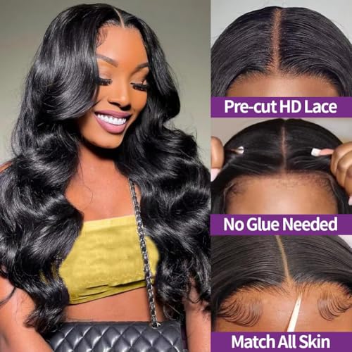 Durya Glueless Wigs Human Hair Pre Plucked Pre Cut 5x5 HD Lace Closure Wigs Human Hair Wear and Go Glueless Wigs Body Wave Lace Front Wigs for Black Women 250% Density 22 Inch