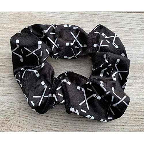 Infinity Collection Hockey Scrunchie, Girls Premium Velvet Hair Accessories, Hockey Gift for Women, Teens and Girls, Black, White