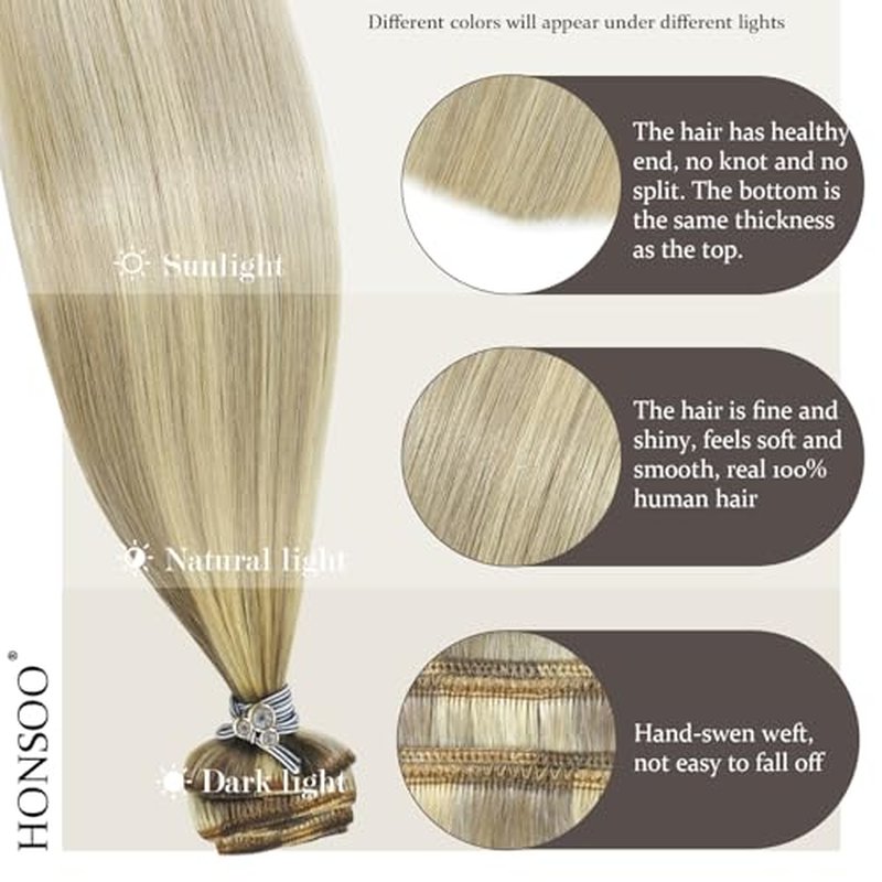 Honsoo Balayage Hair Extensions Real Human Hair Mixed Bleach Blonde 20in 100g 7pcs Clip In Hair Extensions Long Natural Straight Hair Like Your Own Hair