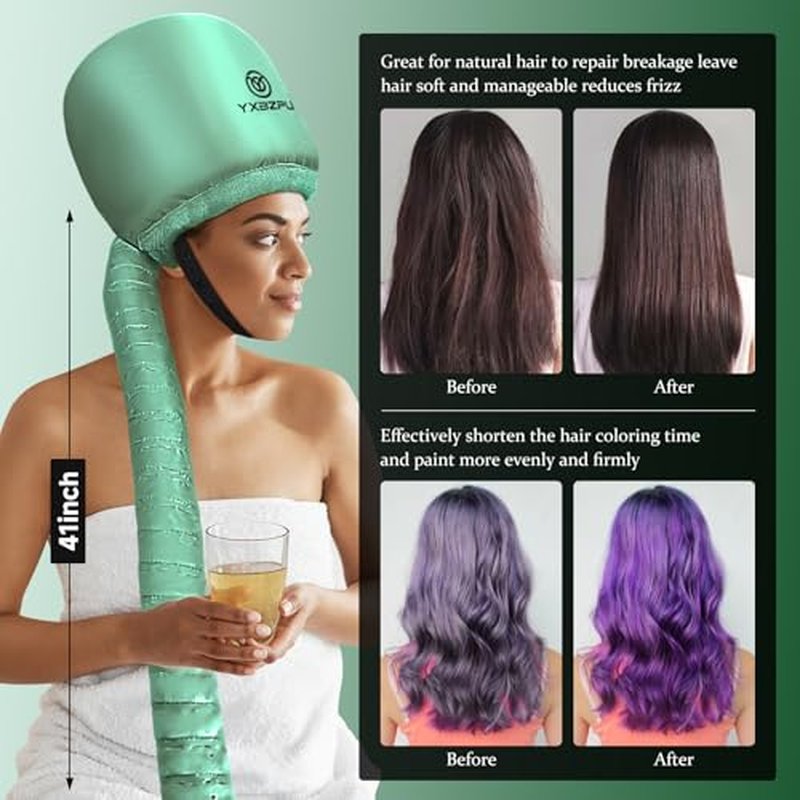 Bonnet Hair Dryer,Hooded Hair Dryer Hooded Diffuser Cap for Curly,Speeds Up Drying Time,Safety Deep Conditioning at Home (Green)