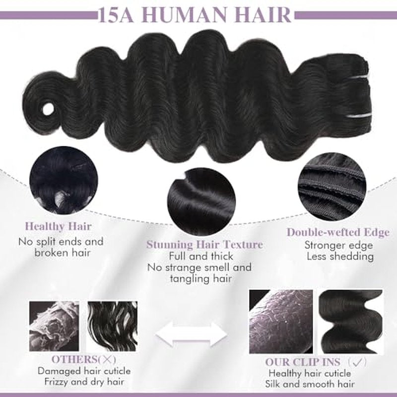 Body Wave Clip In Hair Extensions Real Human Hair Clip Ins For Women 24 Inch Remy Human Hair Extensions Clip Ins 8 Pcs With 18 Clips 120g Natural Black