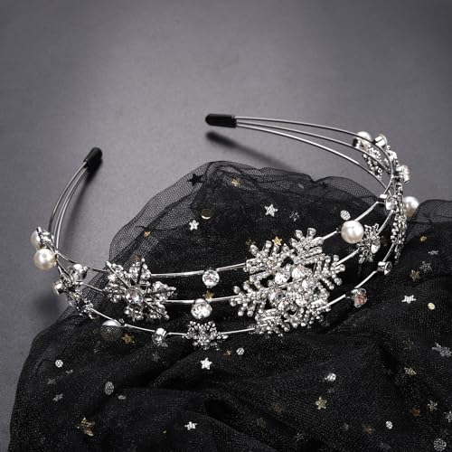 Christmas Headband Silver Snowflake Headband Pearl Christmas Party Headbands for Women Holiday Hair Hoop (Snowflake/Silver)