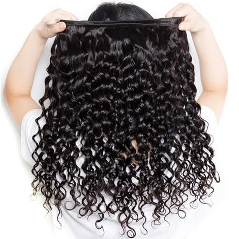 Water Curly Bundles 20 22 24in 10A Brazilian Virgin Human Hair Water Wave 3 Bundles 100% Unprocessed Wet and Wavy Human Hair Weave Bundles Natural Black Color Hair Extension