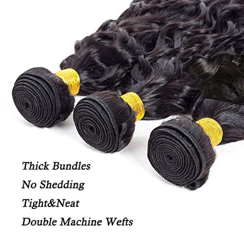 Human Hair Bundles Water Wave Bundles 34 34 34 Inch #1B Natural Color Water Wave Human Hair Extensions Double Weft Unprocessed Brazilian Virgin Hair 3 Bundle 50 Grams Per Bundle