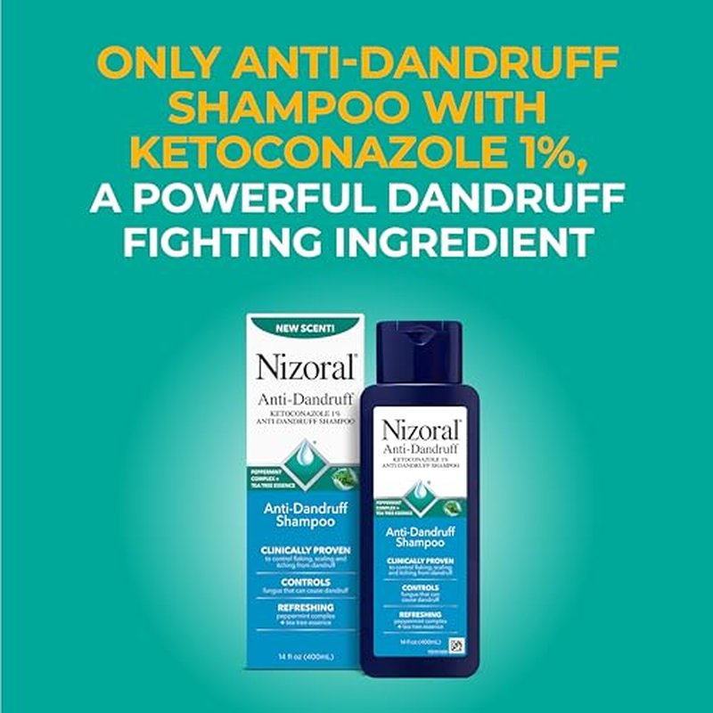 Nizoral Anti-Dandruff Shampoo with 1% Ketoconazole, 14 Fl Oz, Peppermint and Tea Tree Scent, Anti Fungal Shampoo, For All Hair Types