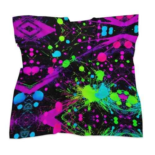 Rainbow of Neon Paint Splatters Bandana for Men Women Square Headscarf Handkerchief Silk Neck Scarf Headbands