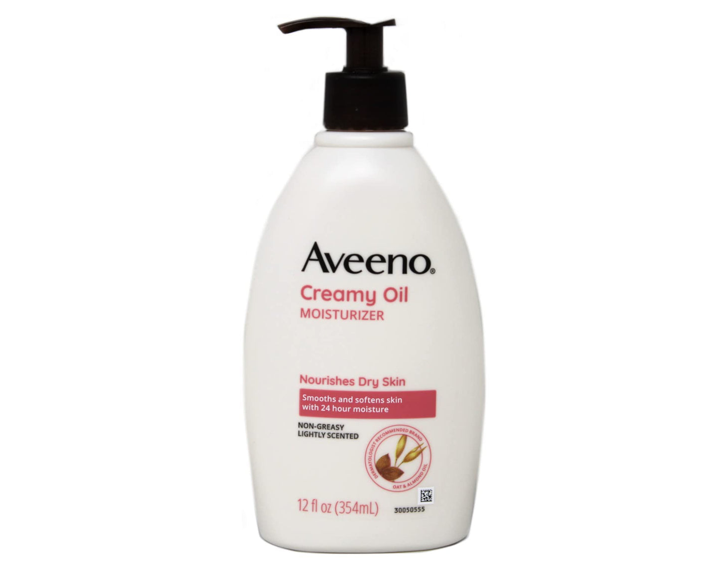 Aveeno Creamy Oil Daily Body Moisturizer, Non-Greasy & Lightly Scented Body Moisturizer with Oat & Almond Oil Nourishes Dry Skin with 24 Hours of Moisture, Non-Comedogenic, 12 fl. oz