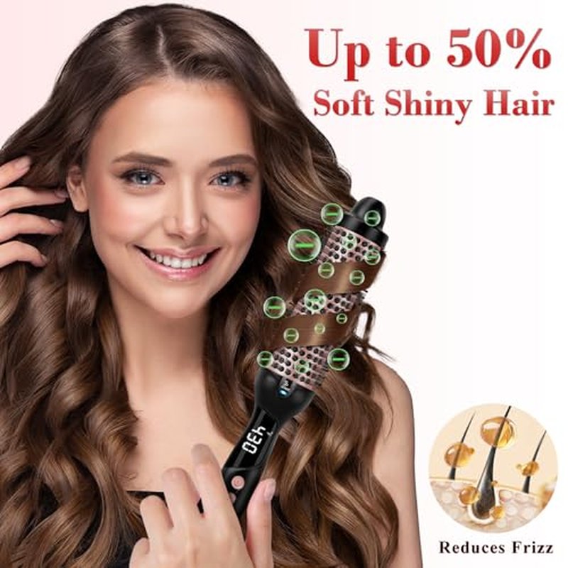 Ufree Ionic Thermal Brush, 1.5 Inch Heated Round Brush for Blowout, 30s Fast Heating Curling Brushes with 9 Temp Settings, Dual Voltage Travel Hair Styling Tool, Not Blow Dryer