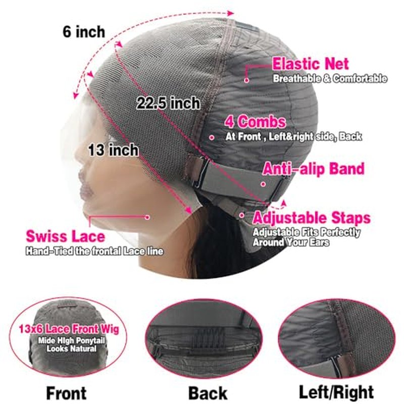Lzlefho 24 Inch 13x6 Body Wave Lace Front Wigs Human Hair Pre Plucked 250% Density HD Lace Frontal Wig Human Hair For Women Body Wave Glueless Wigs With Baby Hair