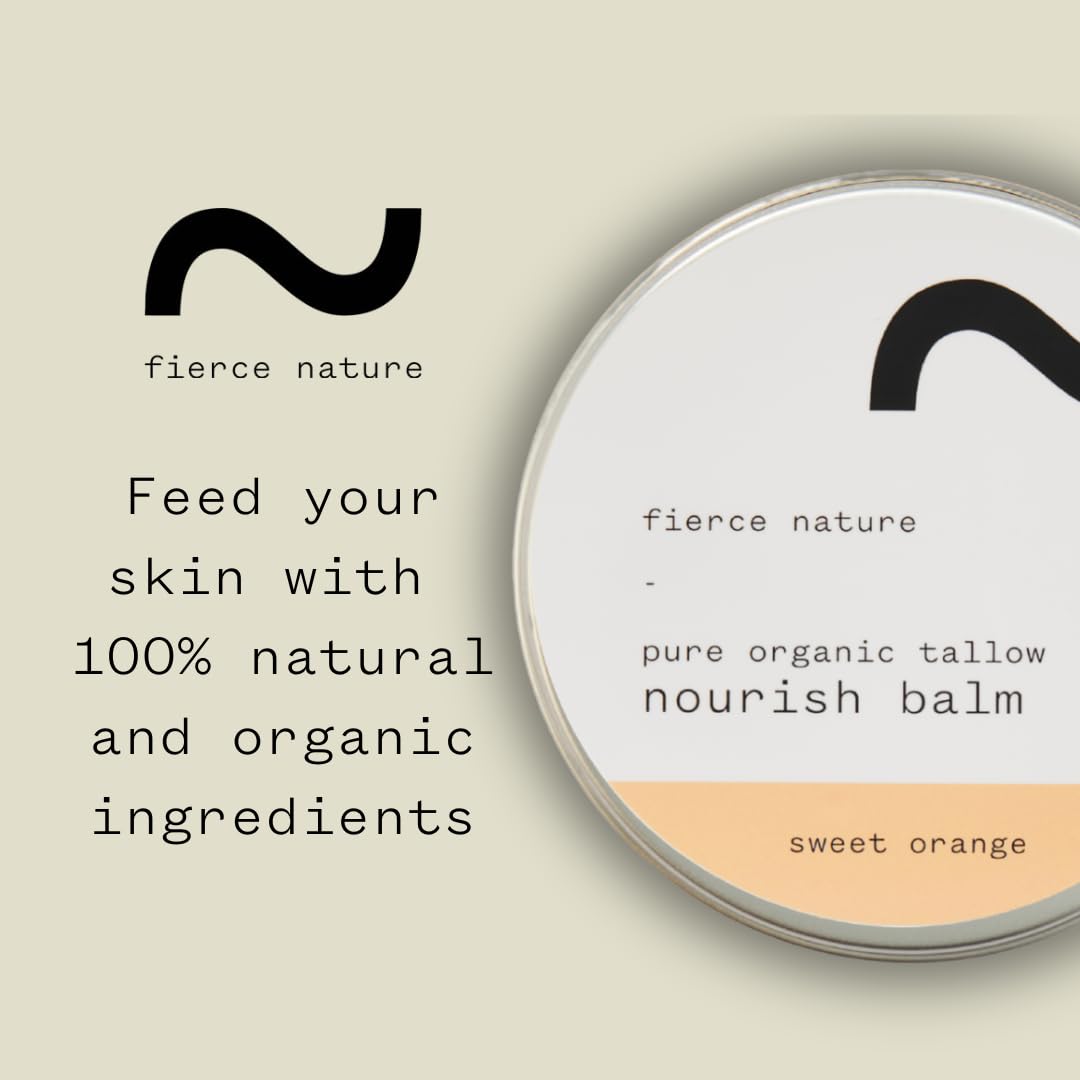 fierce nature Pure Nourish Tallow Balm | Organic, Vitamin-Rich Nourishing Body & Face Moisturizer | Natural, Essential Oil Free Skincare (Sweet Orange)