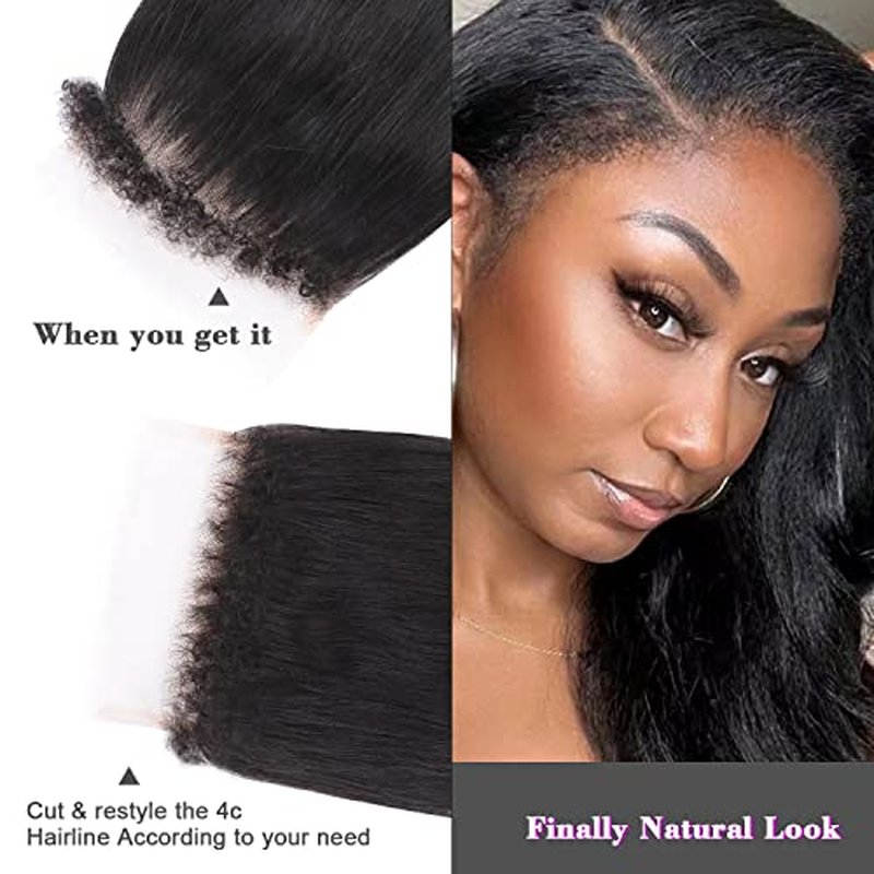 MYSHINYWIGS 5x5 HD Lace Closure Only, Skinmelt Hd Closure Natural Hairline with 4C Curly baby Hair Bleached Knots Straight Hd Closure Human hair 5x5 Invisible Knots Closure Natural Black 12 Inch
