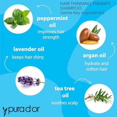 PURA D'OR 16 Oz Hair Thinning Therapy Biotin Shampoo - LAVENDER VANILLA Scent - CLINICALLY TESTED Effective Results, Herbal Blend Hair Thickening Products Women & Men, Color Safe Routine Shampoo