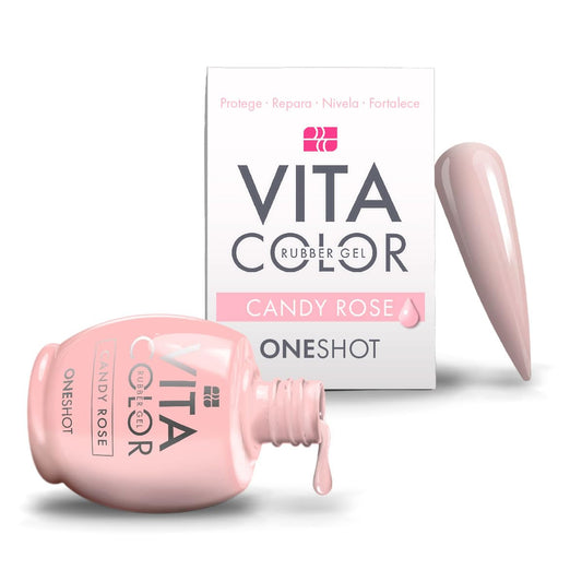 VITA COLOR - RUBBER GEL by ONE SHOT. Rubber Build Gel which self-levels and covers the imperfections of the natural nail. ADDED WITH CALCIUM AND VITAMINS. 0.47 Oz (CANDY ROSE)
