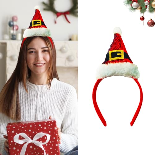 Macute Christmas Santa Hat Headbands for Women Classic Red Santa Hat Headband