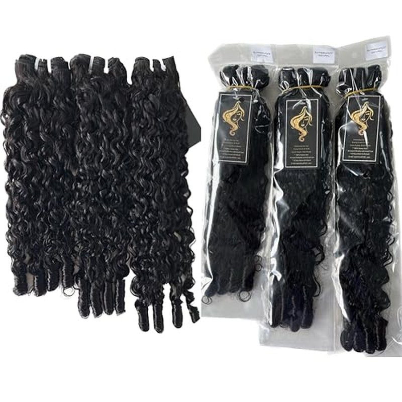 Burmese Curly Bundles Human Hair 18 20 22 Inch 3 Bundles 100% Unprocessed Quick Weave 3c4a Burmese Raw Hair Extension Real Human Hair Water Wave with Spiral Curly End Natural Black