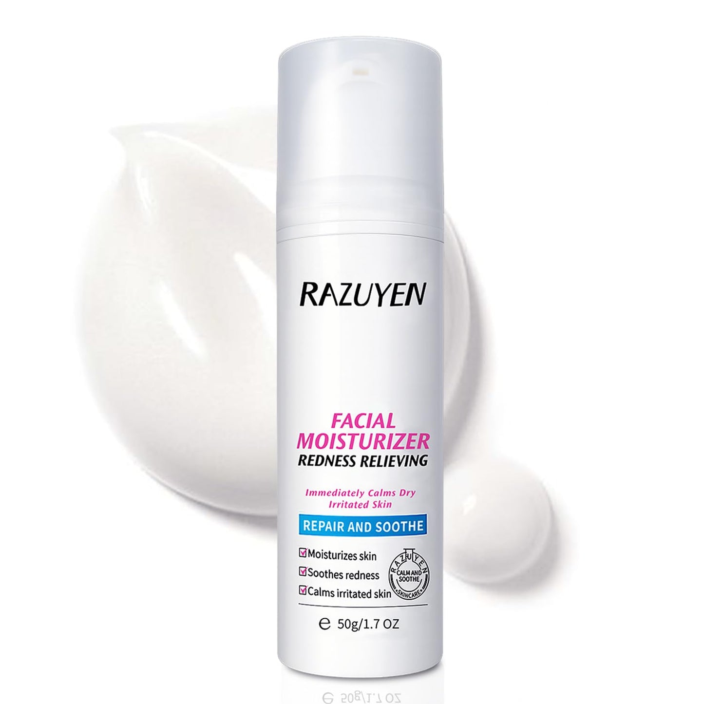 RAZUYEN Panthenol Cream, Soothing Face Repair Cream for Sensitive Skin, Fragrance Free, Non-Comedogenic, Hypoallergenic, Ceramide Moisturizer for Calming and Hydrating Skin, 1.7 Oz