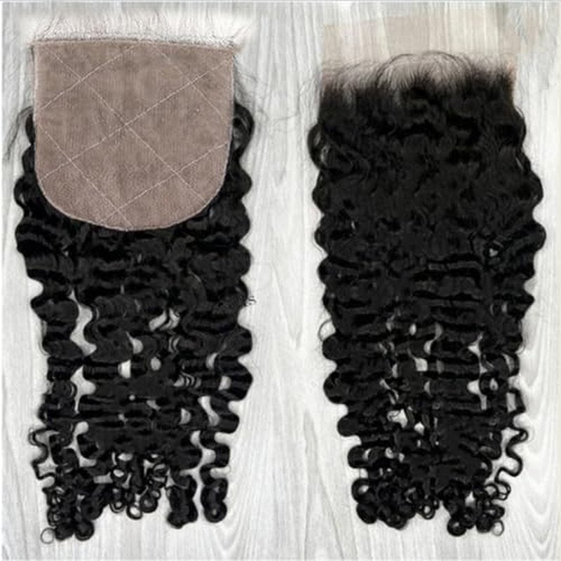 Silk Base Top Closure Burmese Curly Bleached Hidden Knots Free Part 4x4 Fake Scalp Lace Closure With Baby Hair Unprocessed Raw Human Hair 18inch