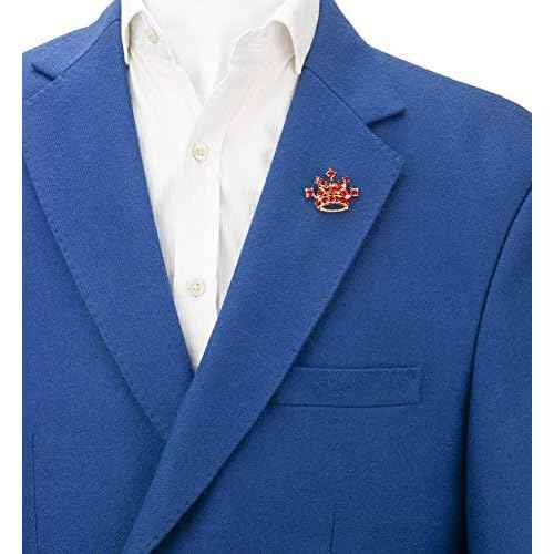 Knighthood Golden Crown with Red Stone Detailing Lapel Pin Brooch Shirt Stud for Men Crystal Brooch