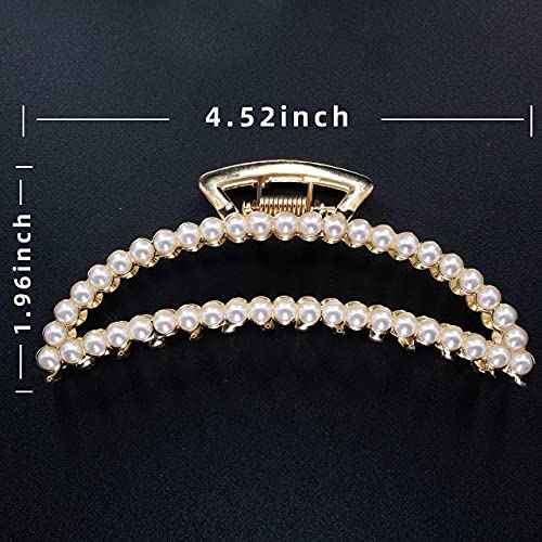 Large Pearl Hair Clips - 4.5 inch Zinc Alloy Banana Claw Clips for Thick Hair, Strong Hold Accessories for Women and Girls (3PCS)