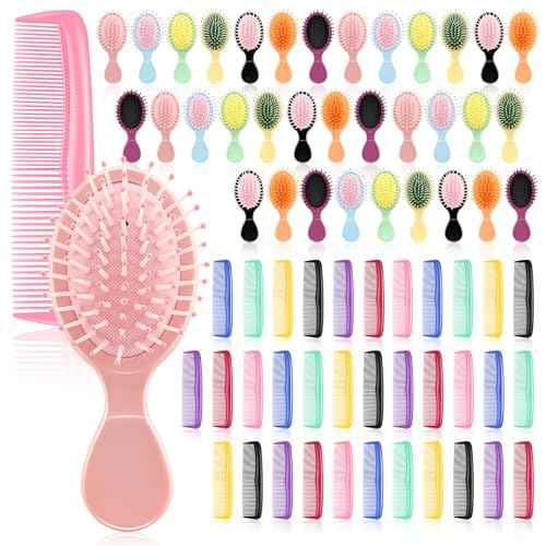 HOFASON 70 Pieces Bulk Mini Wet Hair Brush & Mini Comb Set for Kids Girls Women, Bridesmaid Gifts, Spa Party Supplies, Summer Stuff, 35 Travel Small Brush for Hair 35 Fine Wide Hair Combs for Boy Men