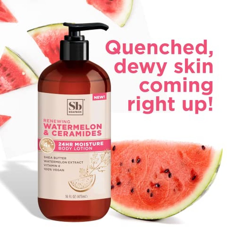 Soapbox Body Lotion, Watermelon & Ceramides Body Lotion for Dry Skin, Plump and Hydrate with Ceramides, Moisturizer for Women, Men, Vegan & Cruelty Free Skin Care, 3 Pack, 16 oz each