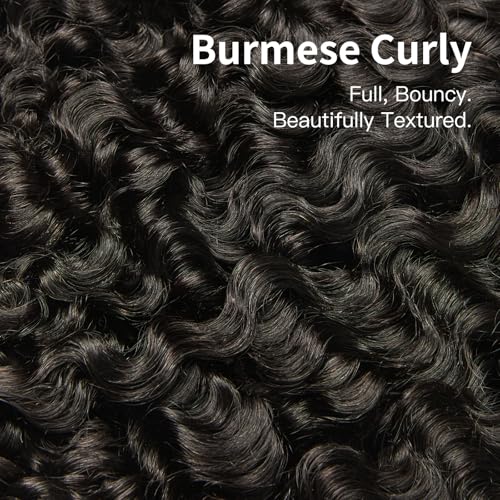 ASHINE Burmese Curly Hair Bundles Unprocessed Raw Human Hair Bundles Natural Black 16 inch