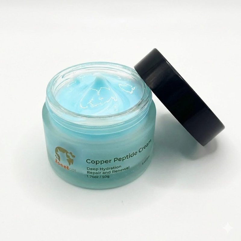 Icoolcat Blue Copper Peptide Face Cream with Acetyl Hexapeptide-8 & Ectoin - Anti-Aging Daily Moisturizer for Fine Lines & Wrinkles - Firming, Hydrating & Barrier Repair Skin Care - 1.7 oz