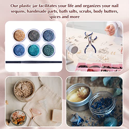 SATINIOR 100 Pcs Plastic Jars with Lids Small Containers Lids Wide Mouth Small Plastic Containers for Lotion Cream Rhinestones Body Butters Travel Storage (2 oz,White)