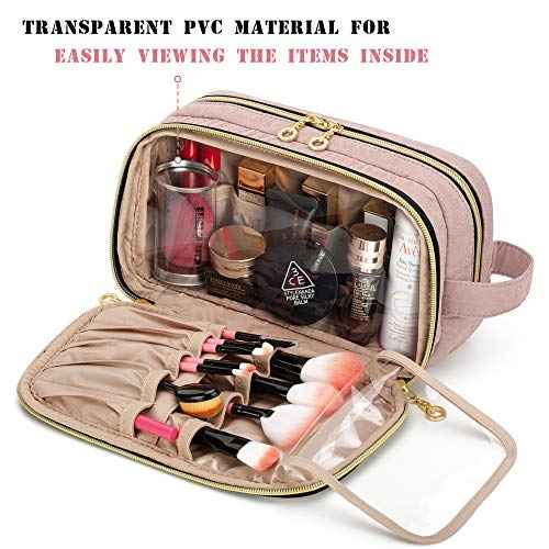 Teamoy Portable Makeup Brush Bag (up to 9"), Makeup Brush Holder with Handle, Travel Makeup Organizer Cosmetic Bag, Travel Toiletry Bag Artist Storage Bag, Misty Rose