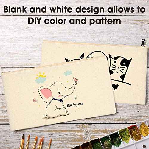 Shappy 40 Pieces Canvas Pencil Pouch Zipper Makeup Cosmetic Bags Case Blank Craft DIY Bags Multipurpose Toiletry Stationary Storage Bag for Women Travel(White)